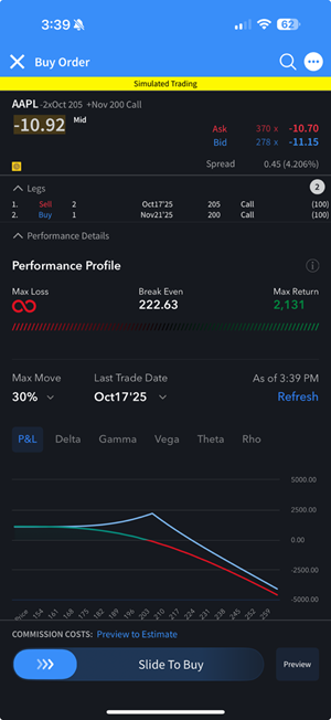 The options wizard buy order on the iPhone. 